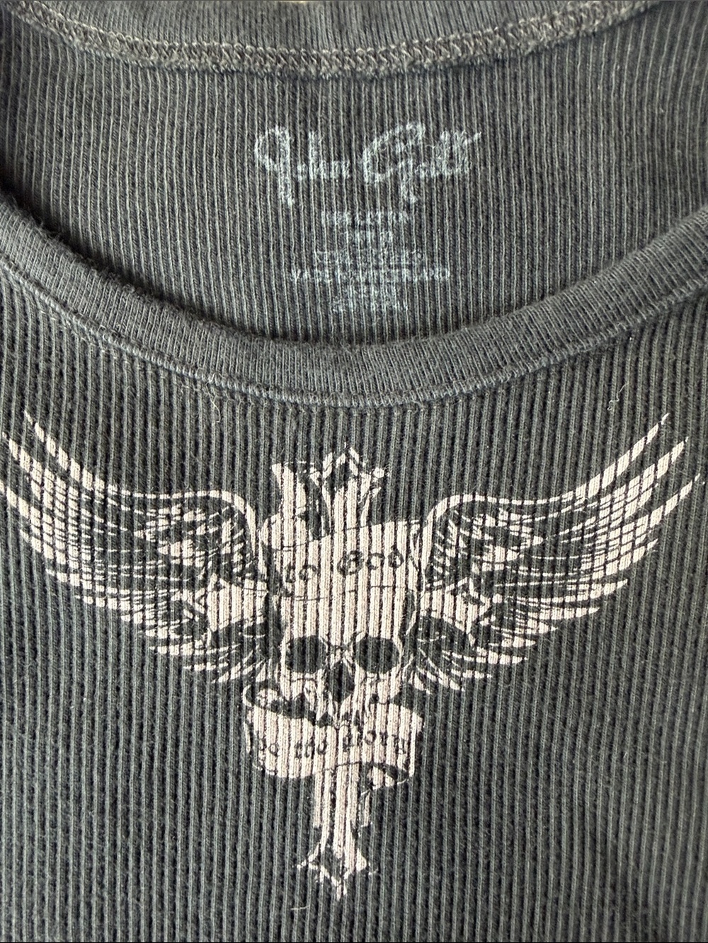 Brandy Melville Faded Black Ribbed Tank with White Winged Skull Graphic - Picture 3 of 3
